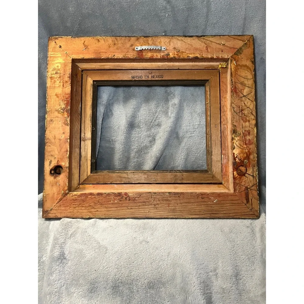 Vintage Mexican Hand Carved Gold Gilt Wood Picture Frame 10x8 Opening Ornate